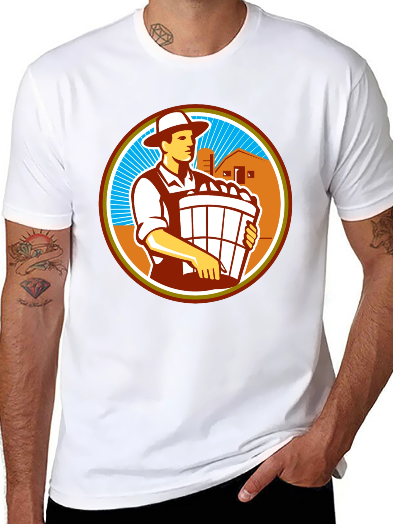 Retro Farmer Circle Graphic T-Shirt