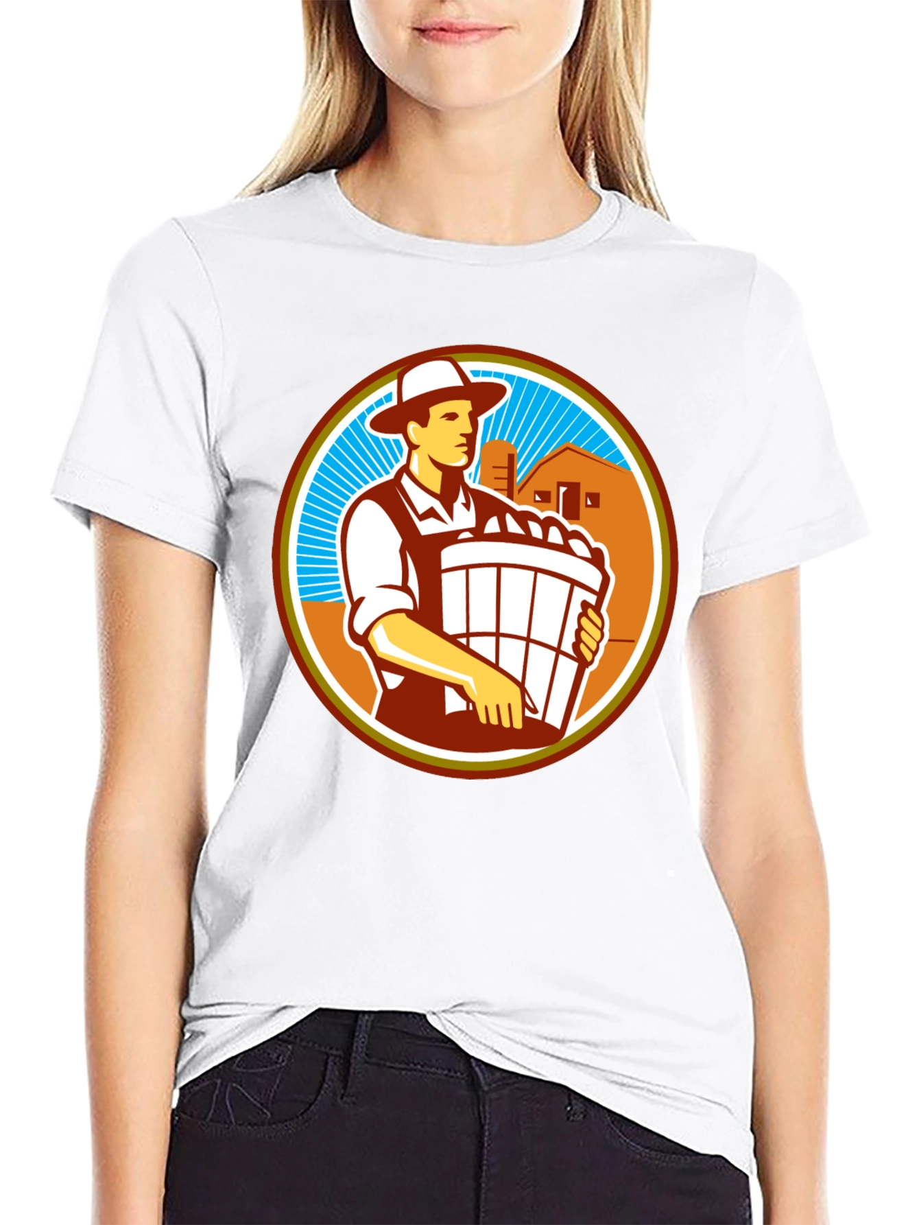 Retro Farmer Circle Graphic T-Shirt