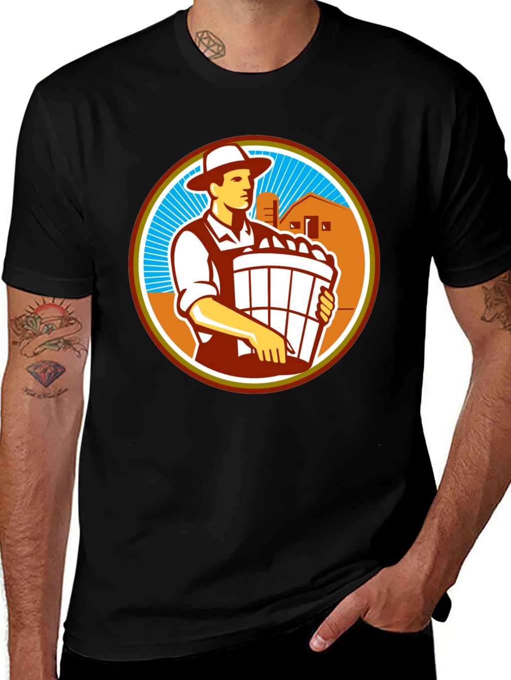 Retro Farmer Circle Graphic T-Shirt