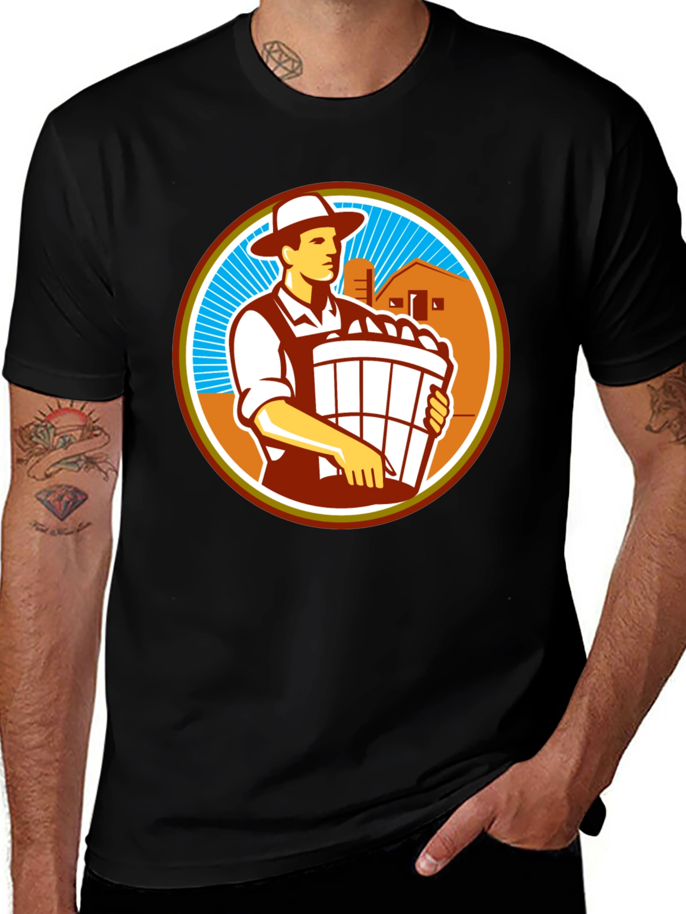 Retro Farmer Circle Graphic T-Shirt