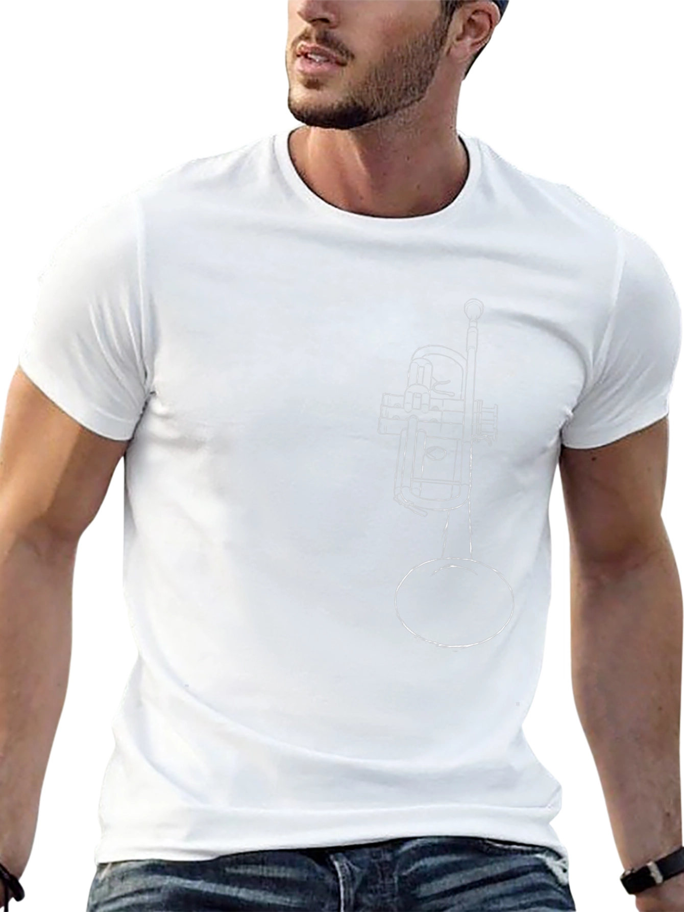 Minimalist Trumpet Graphic Tee - Black Cotton