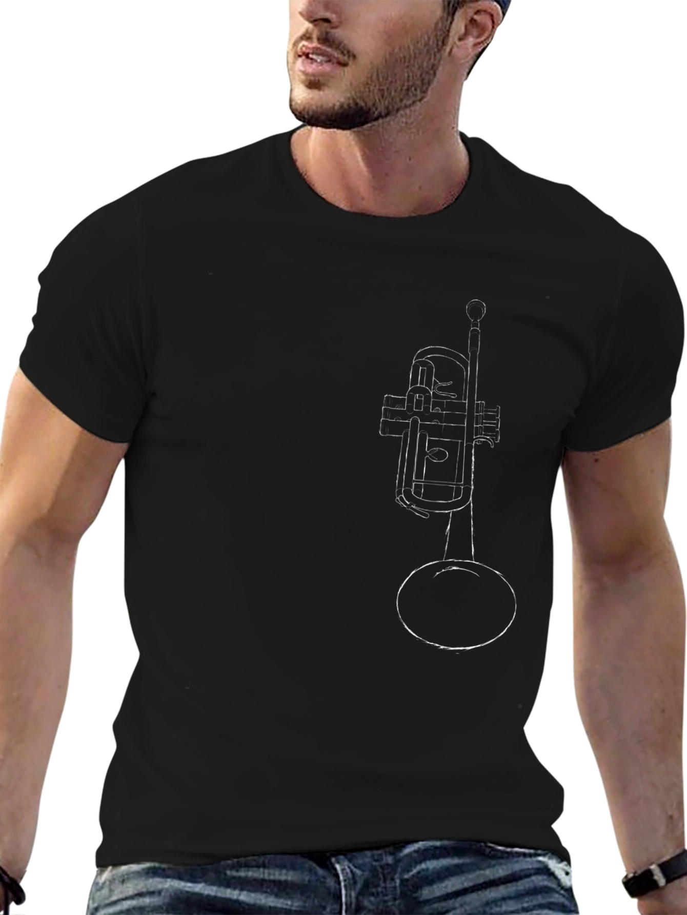Minimalist Trumpet Graphic Tee - Black Cotton