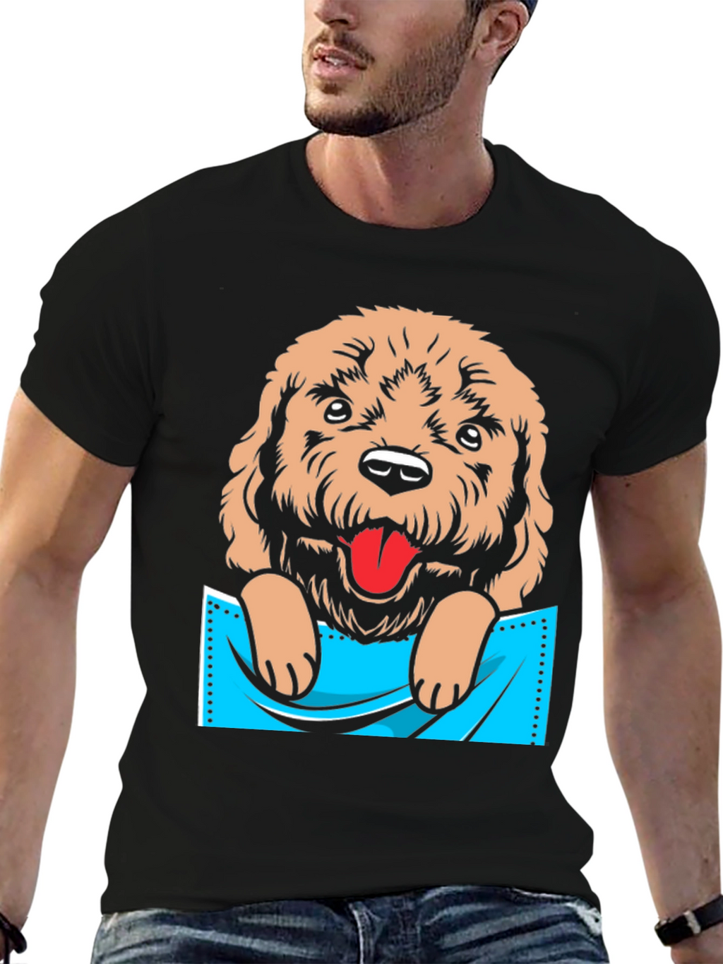 Cute Dog in Pocket Graphic T-Shirt