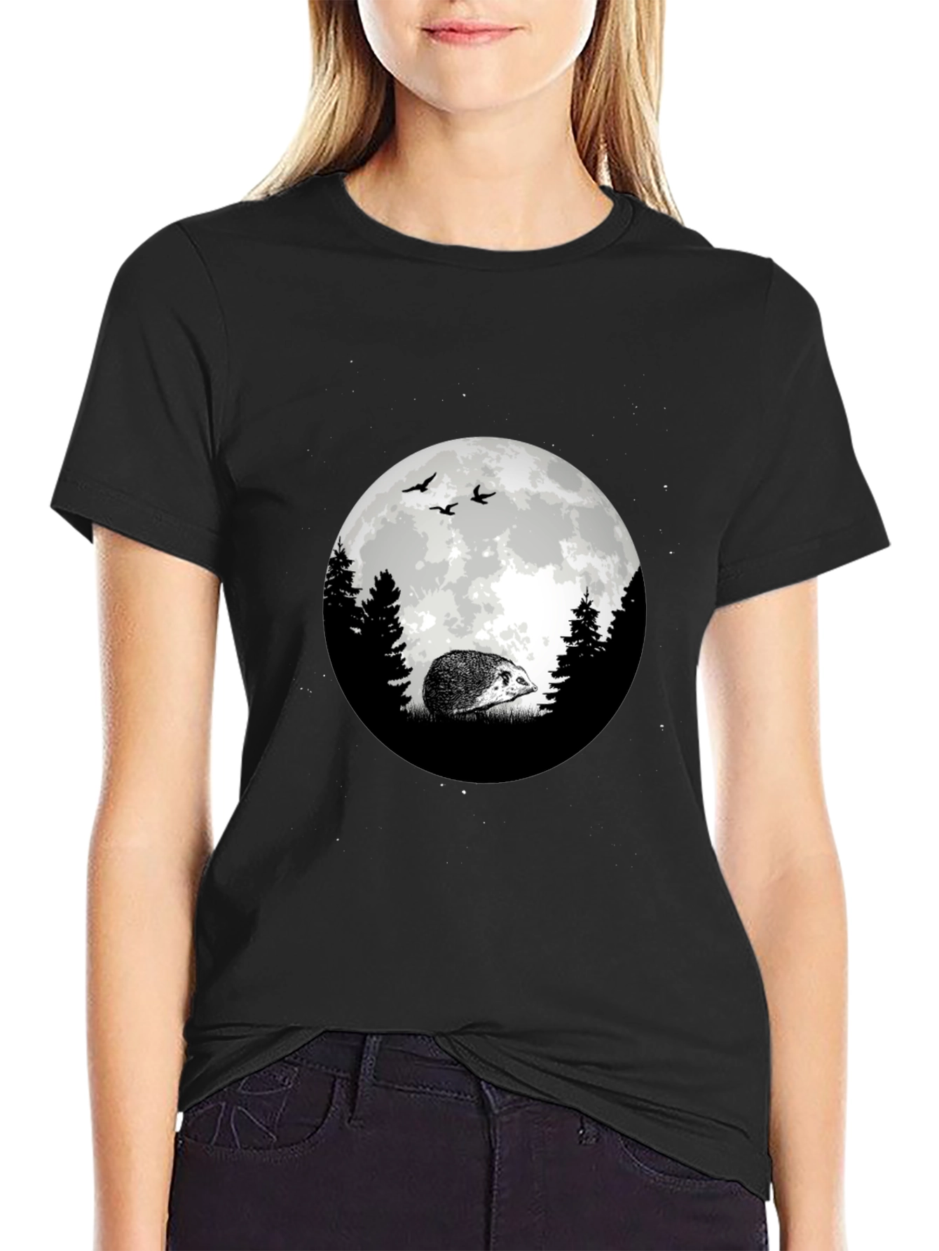 Moonlit Hedgehog Graphic Tee - Black