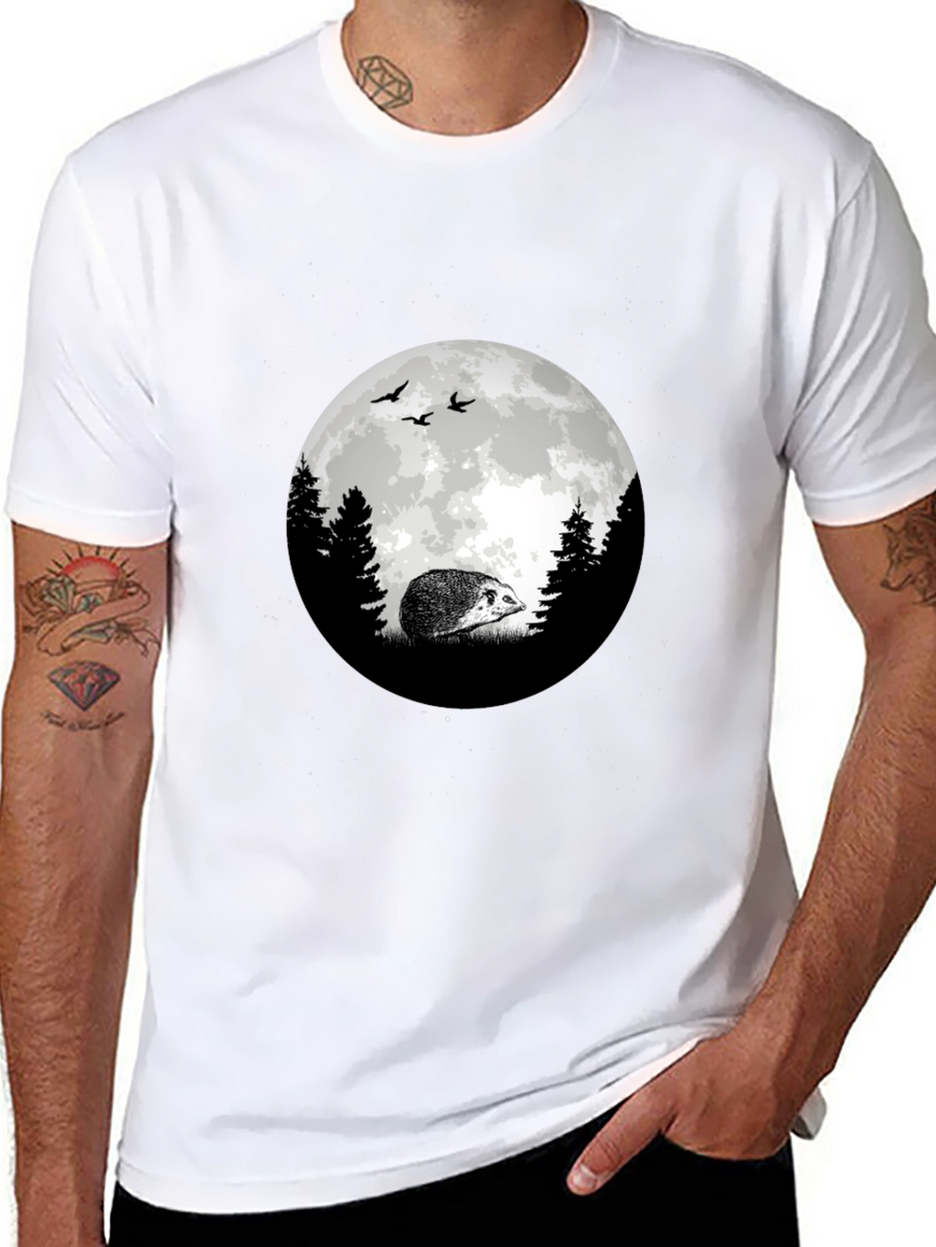 Moonlit Hedgehog Graphic Tee - Black