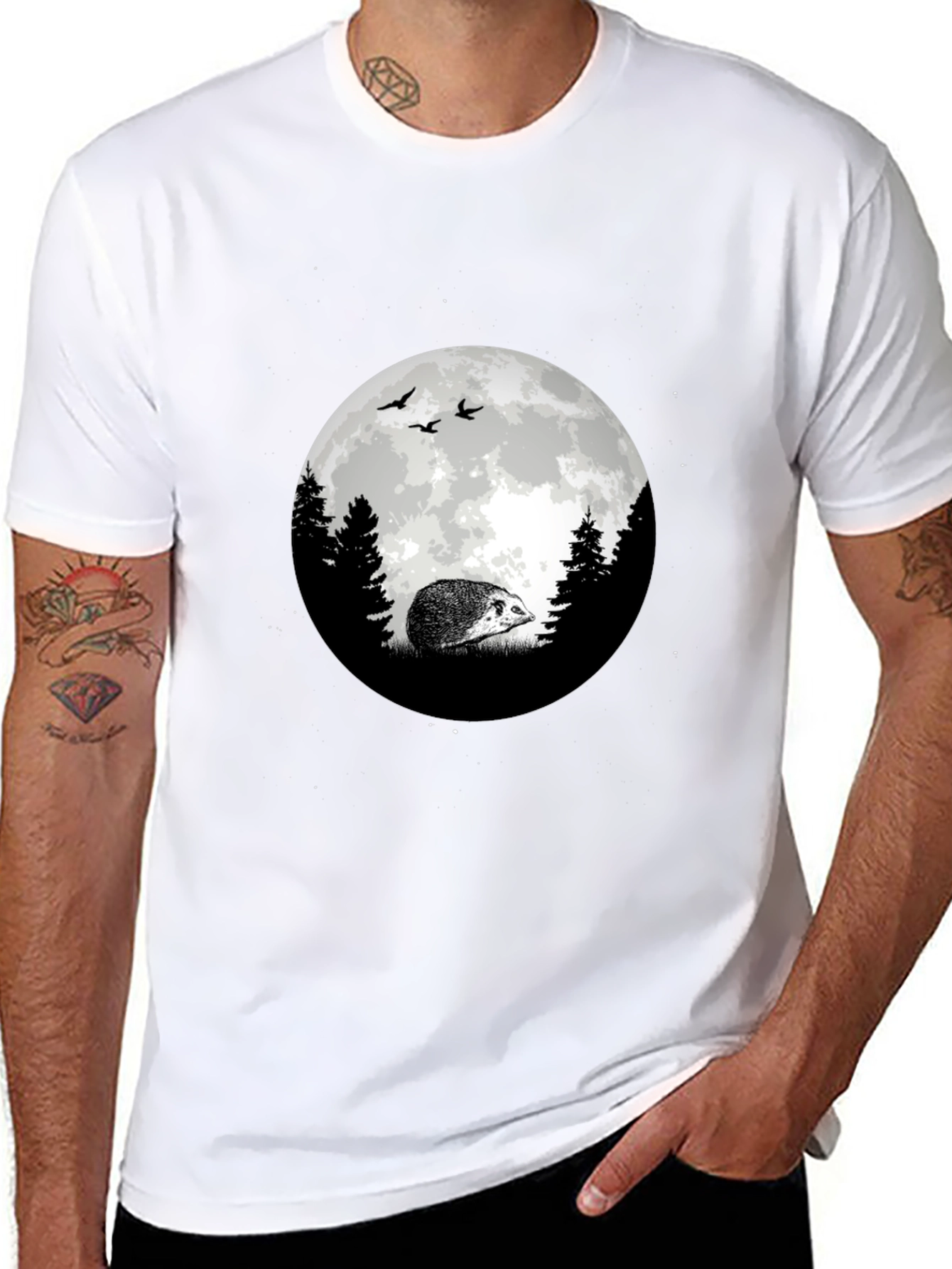 Moonlit Hedgehog Graphic Tee - Black