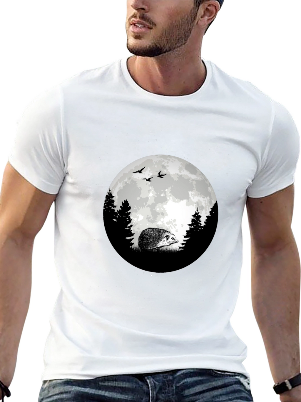Moonlit Hedgehog Graphic Tee - Black