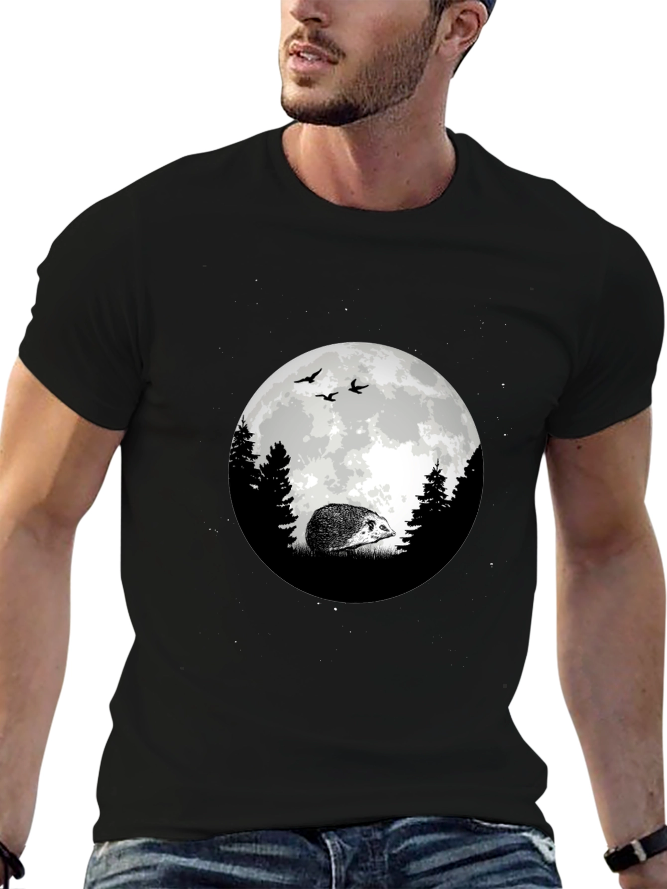 Moonlit Hedgehog Graphic Tee - Black