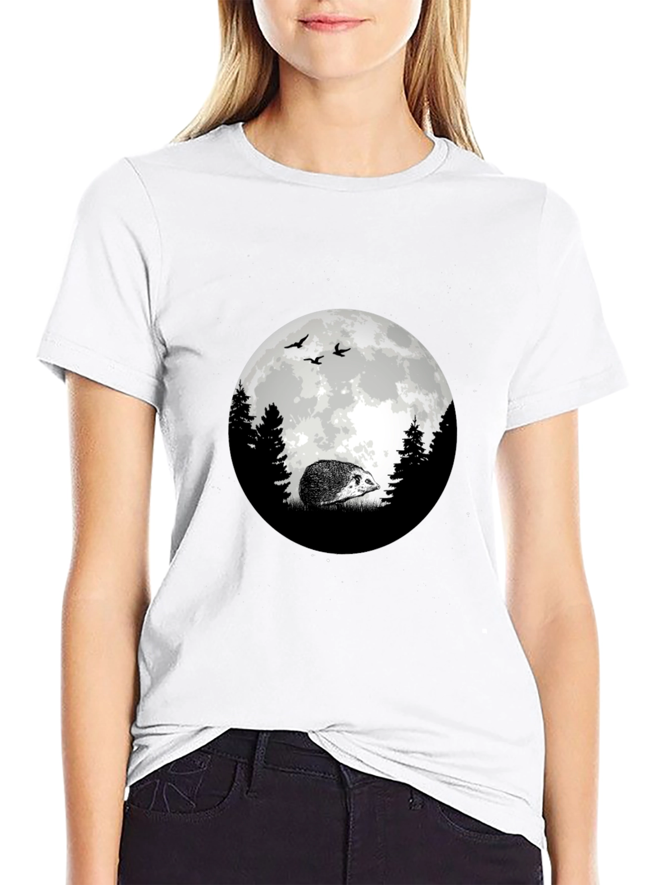 Moonlit Hedgehog Graphic Tee - Black