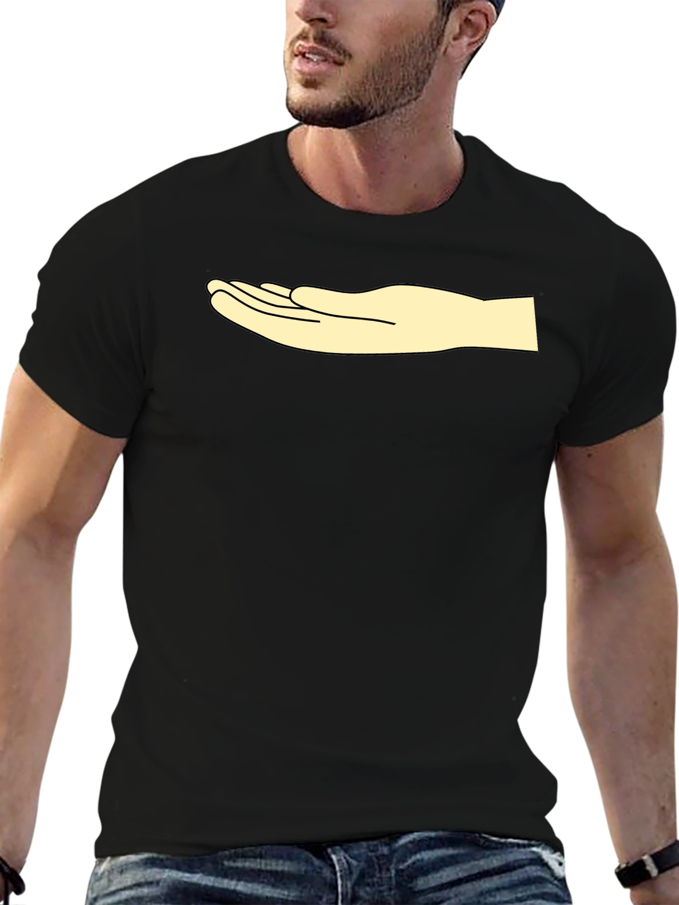 Graphic Tee: Hand Design Casual Black T-Shirt