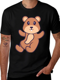 Cute Beaver Cartoon Graphic Tee - Black