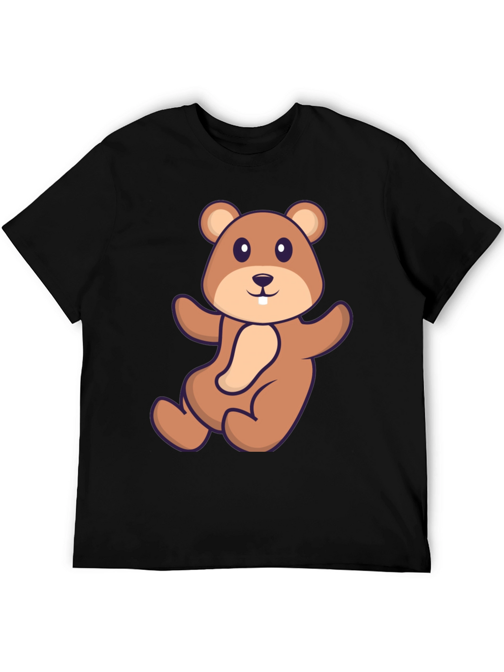 Cute Beaver Cartoon Graphic Tee - Black