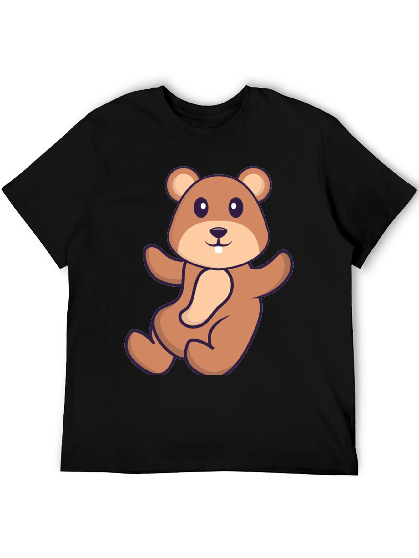 Cute Beaver Cartoon Graphic Tee - Black