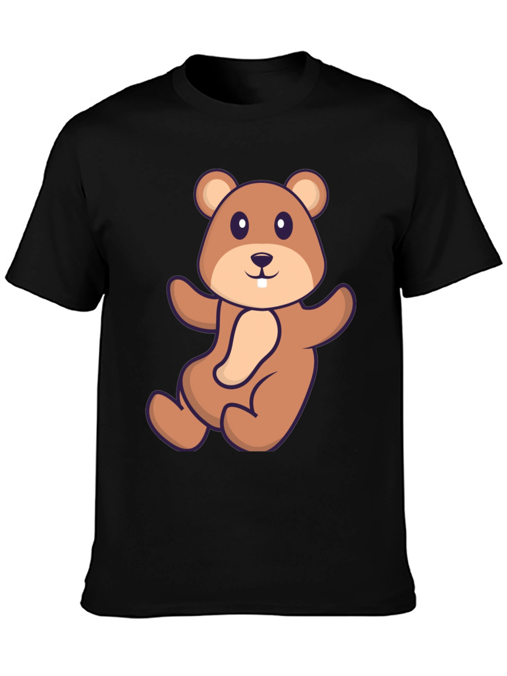 Cute Beaver Cartoon Graphic Tee - Black