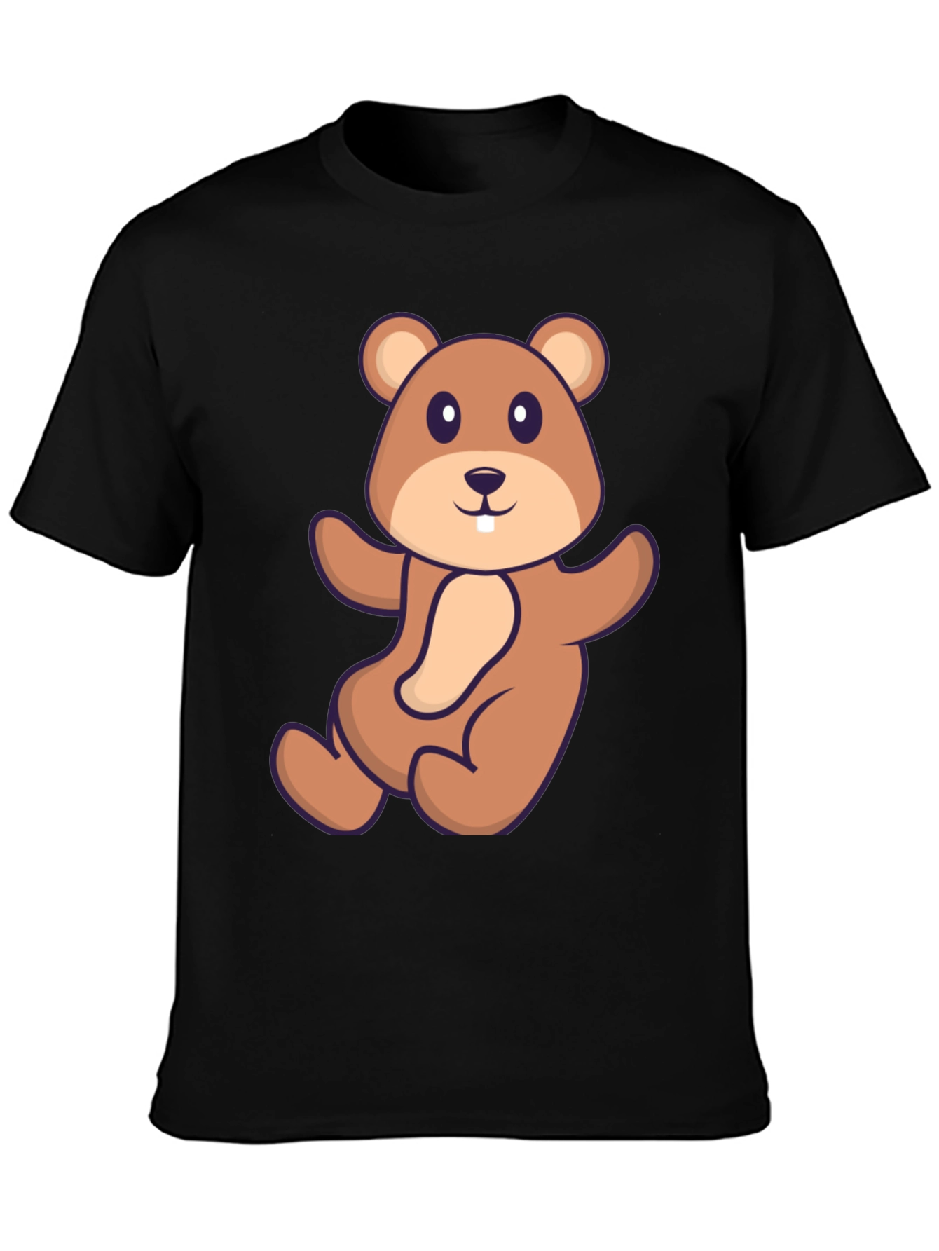 Cute Beaver Cartoon Graphic Tee - Black
