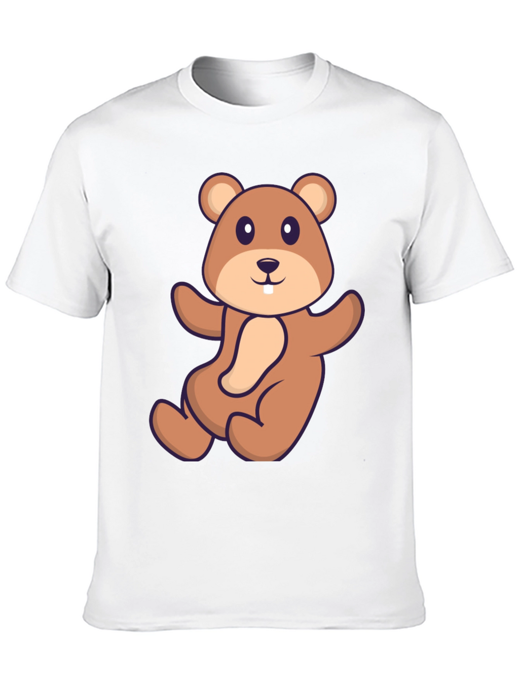 Cute Beaver Cartoon Graphic Tee - Black