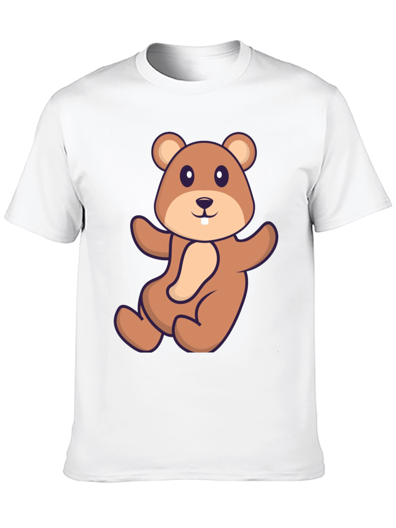 Cute Beaver Cartoon Graphic Tee - Black