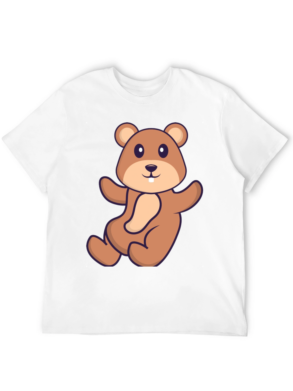 Cute Beaver Cartoon Graphic Tee - Black