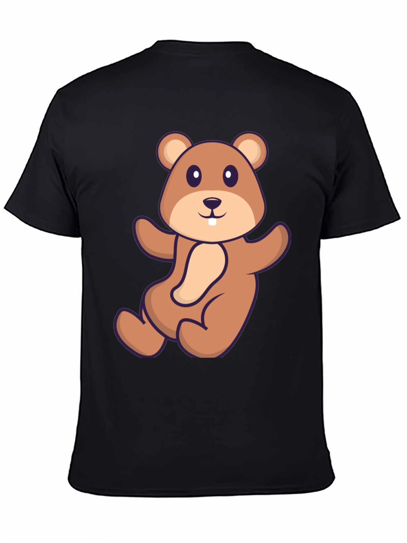 Cute Beaver Cartoon Graphic Tee - Black