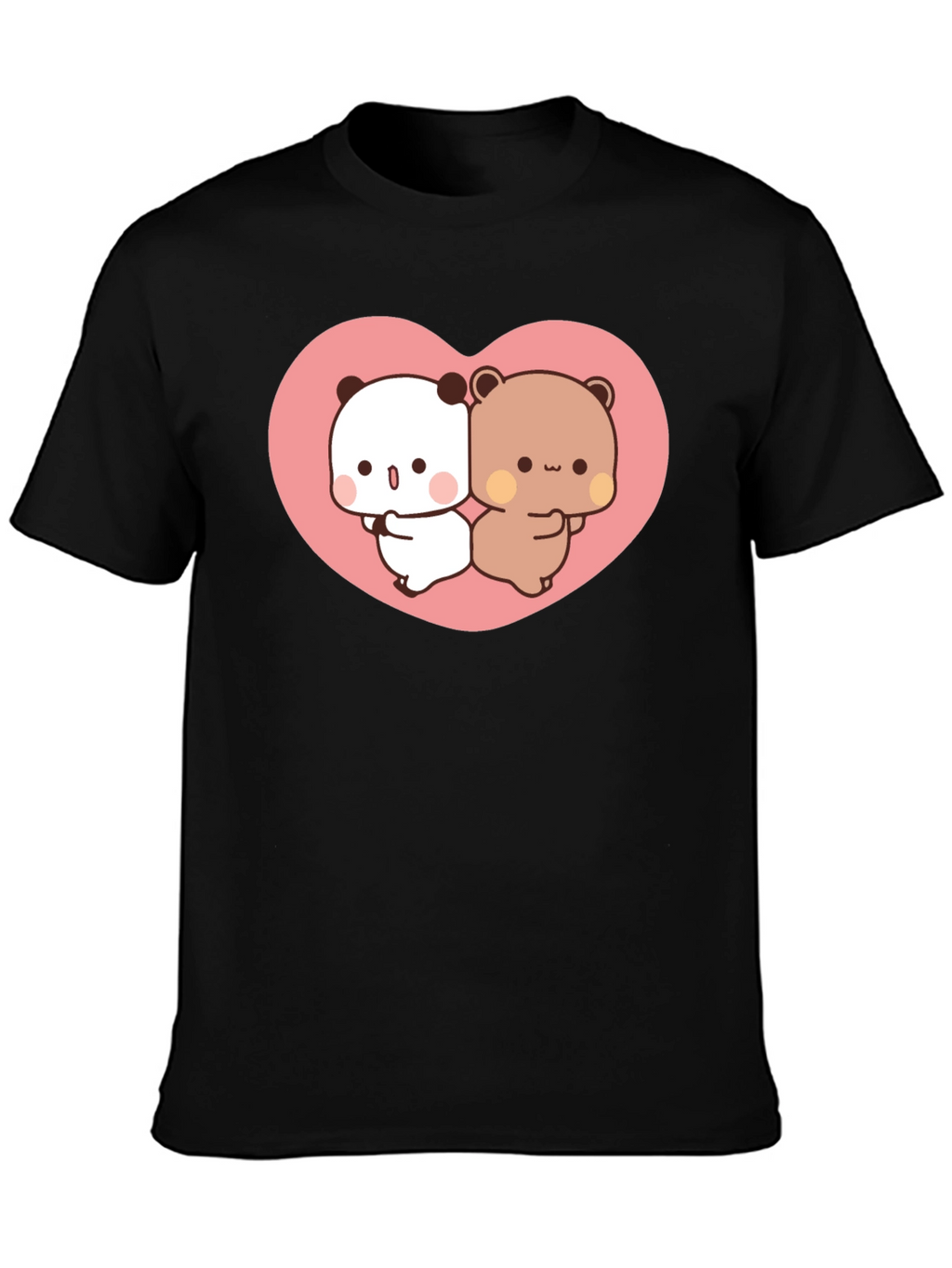 Cute Kawaii Bear Heart Graphic Black T-Shirt