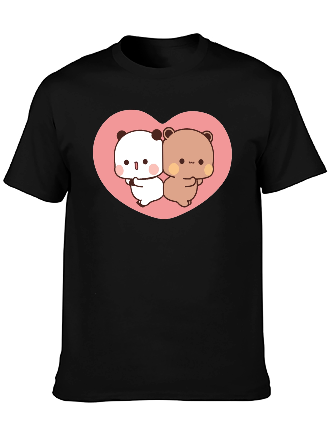 Cute Kawaii Bear Heart Graphic Black T-Shirt