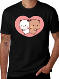 Cute Kawaii Bear Heart Graphic Black T-Shirt