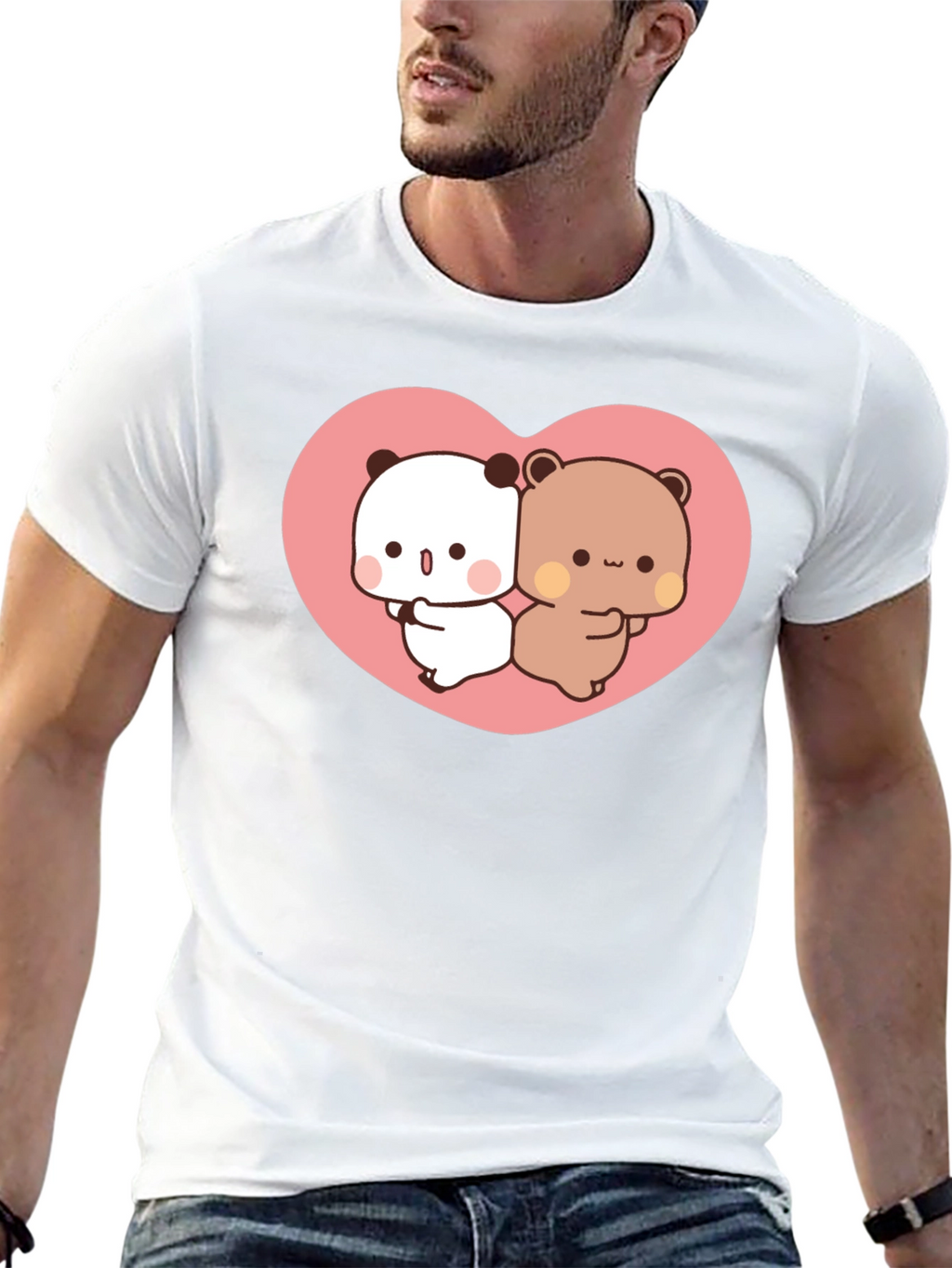 Cute Kawaii Bear Heart Graphic Black T-Shirt