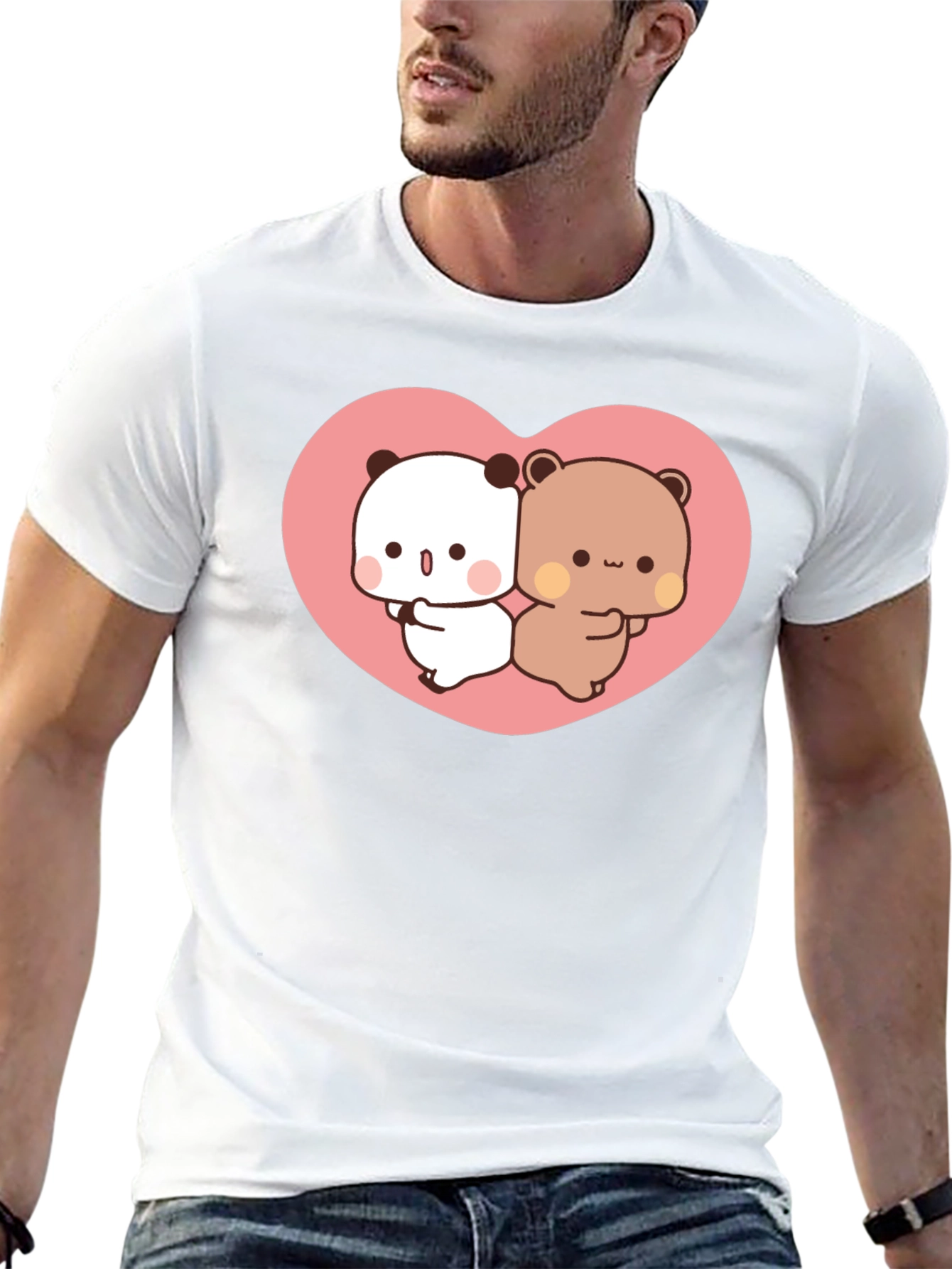 Cute Kawaii Bear Heart Graphic Black T-Shirt