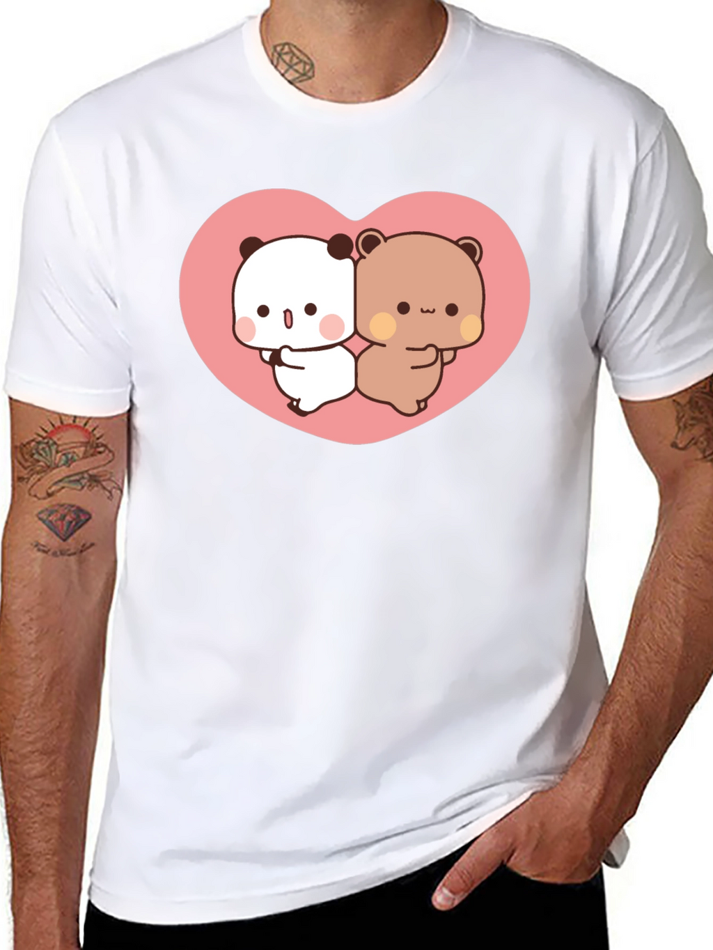 Cute Kawaii Bear Heart Graphic Black T-Shirt