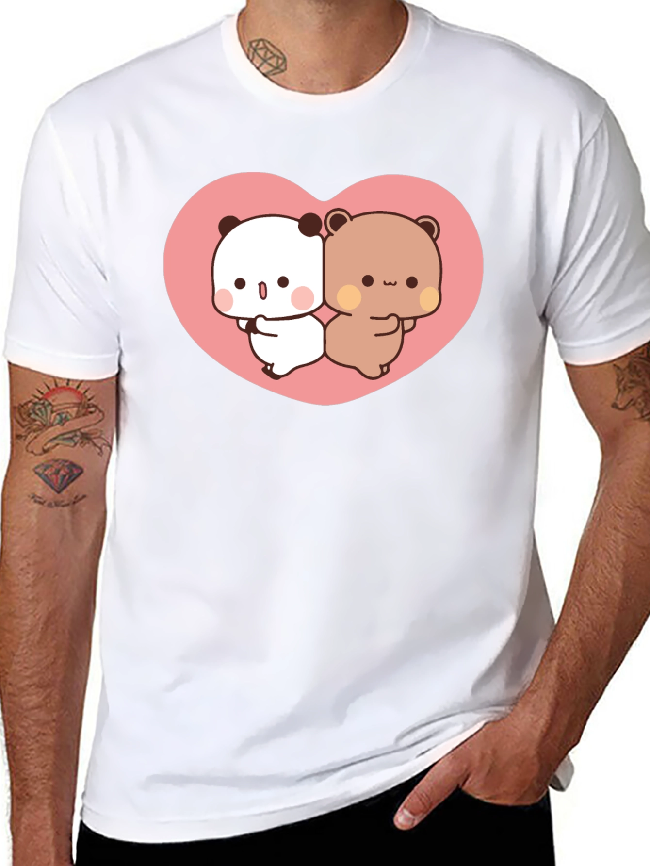 Cute Kawaii Bear Heart Graphic Black T-Shirt