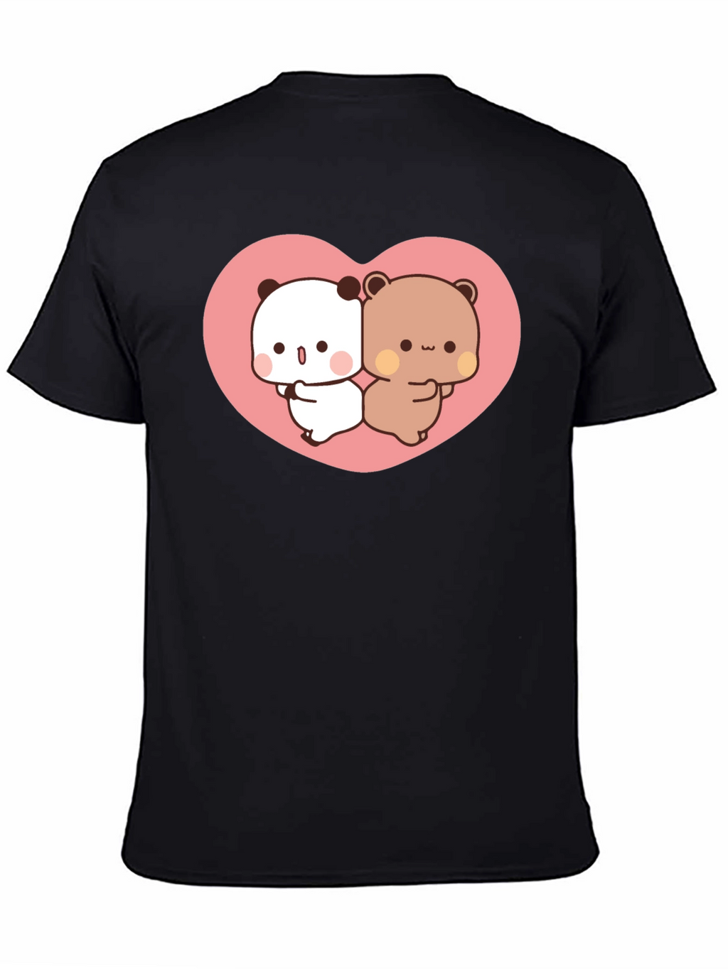 Cute Kawaii Bear Heart Graphic Black T-Shirt