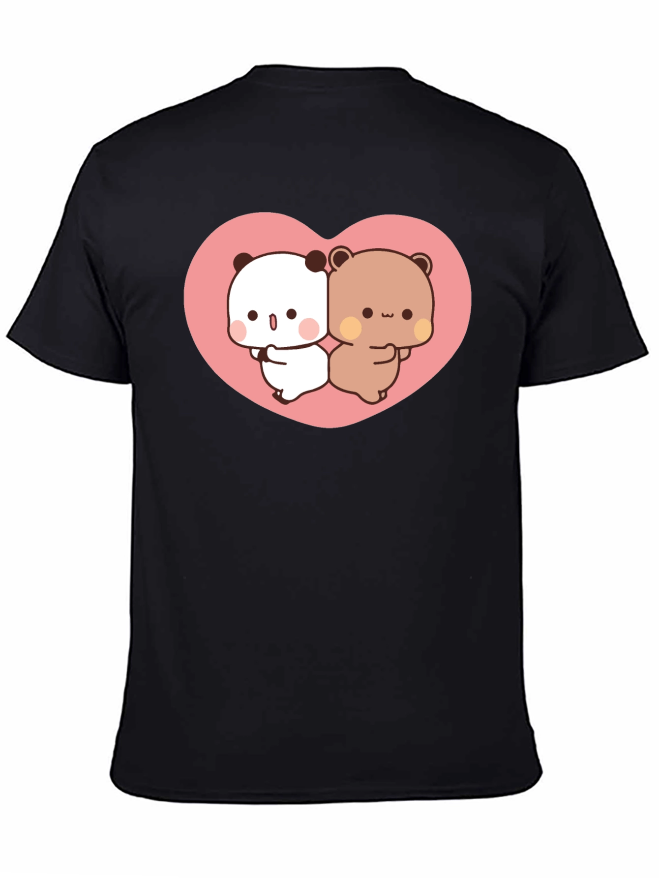 Cute Kawaii Bear Heart Graphic Black T-Shirt