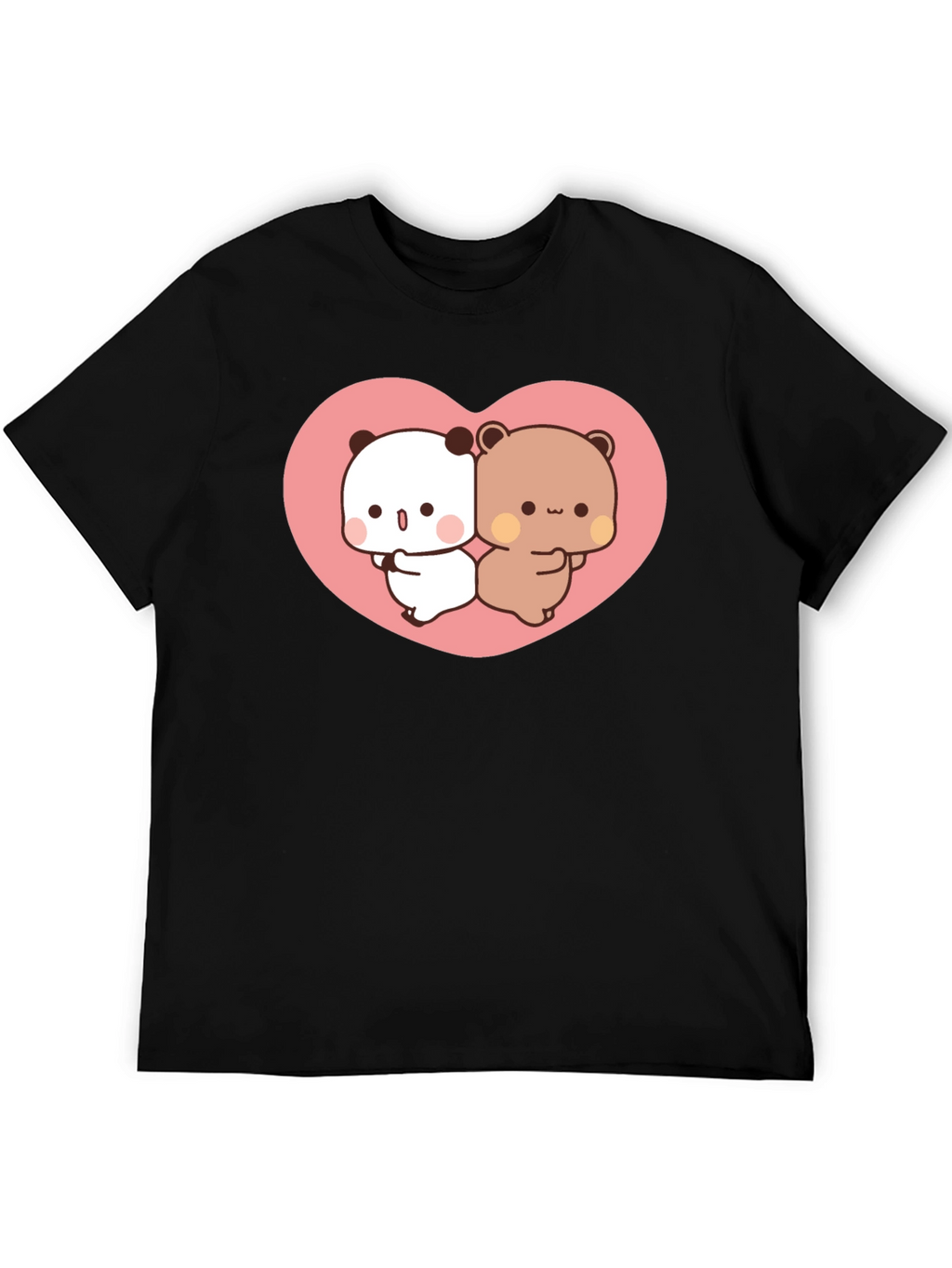 Cute Kawaii Bear Heart Graphic Black T-Shirt