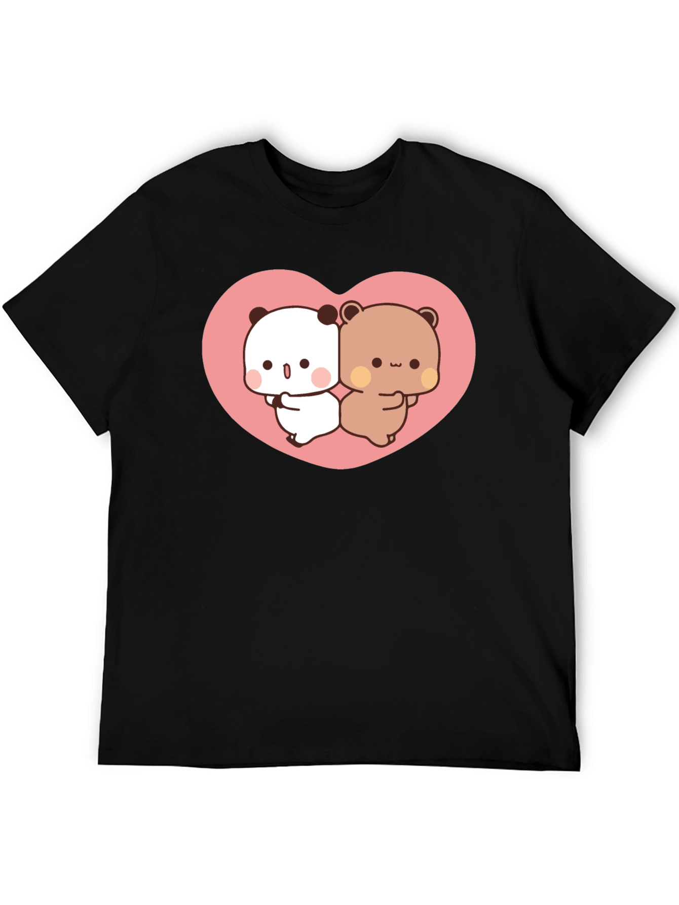 Cute Kawaii Bear Heart Graphic Black T-Shirt