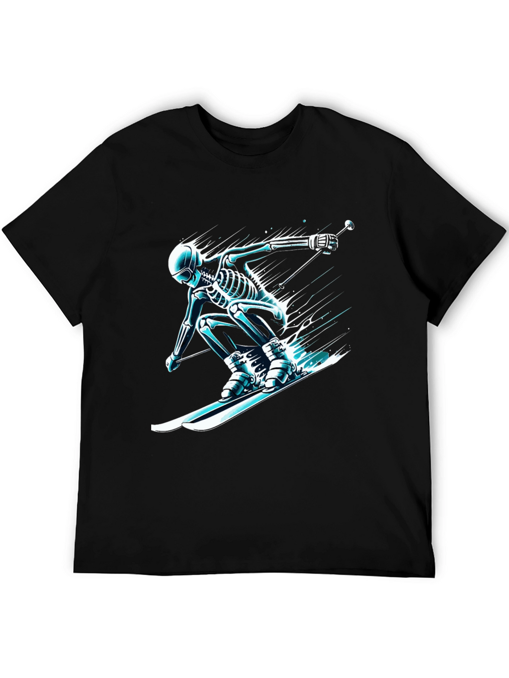 Skeleton Skiing T-Shirt - Black Graphic Tee