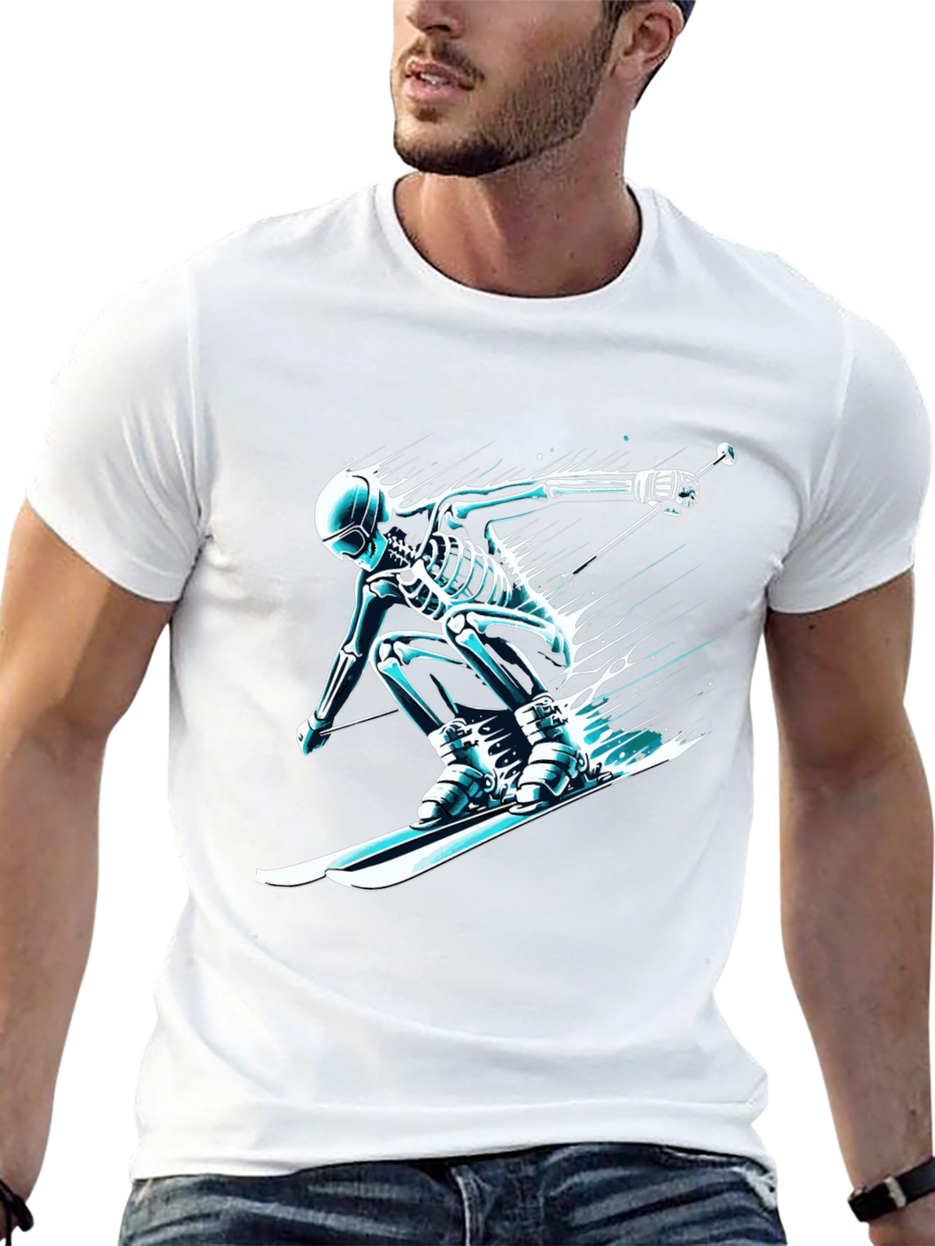 Skeleton Skiing T-Shirt - Black Graphic Tee