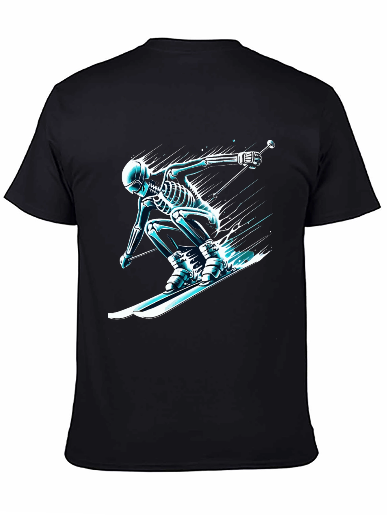 Skeleton Skiing T-Shirt - Black Graphic Tee