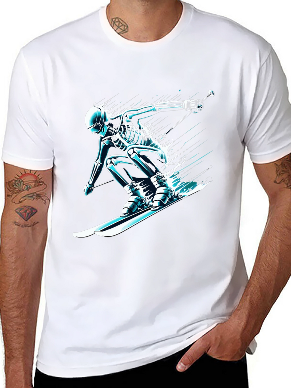 Skeleton Skiing T-Shirt - Black Graphic Tee