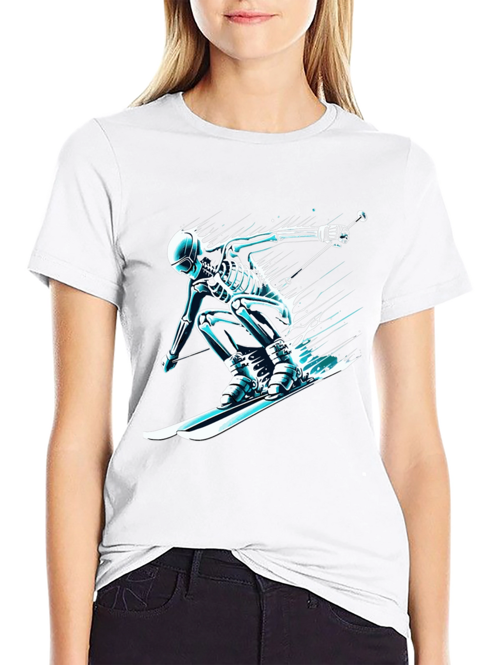 Skeleton Skiing T-Shirt - Black Graphic Tee