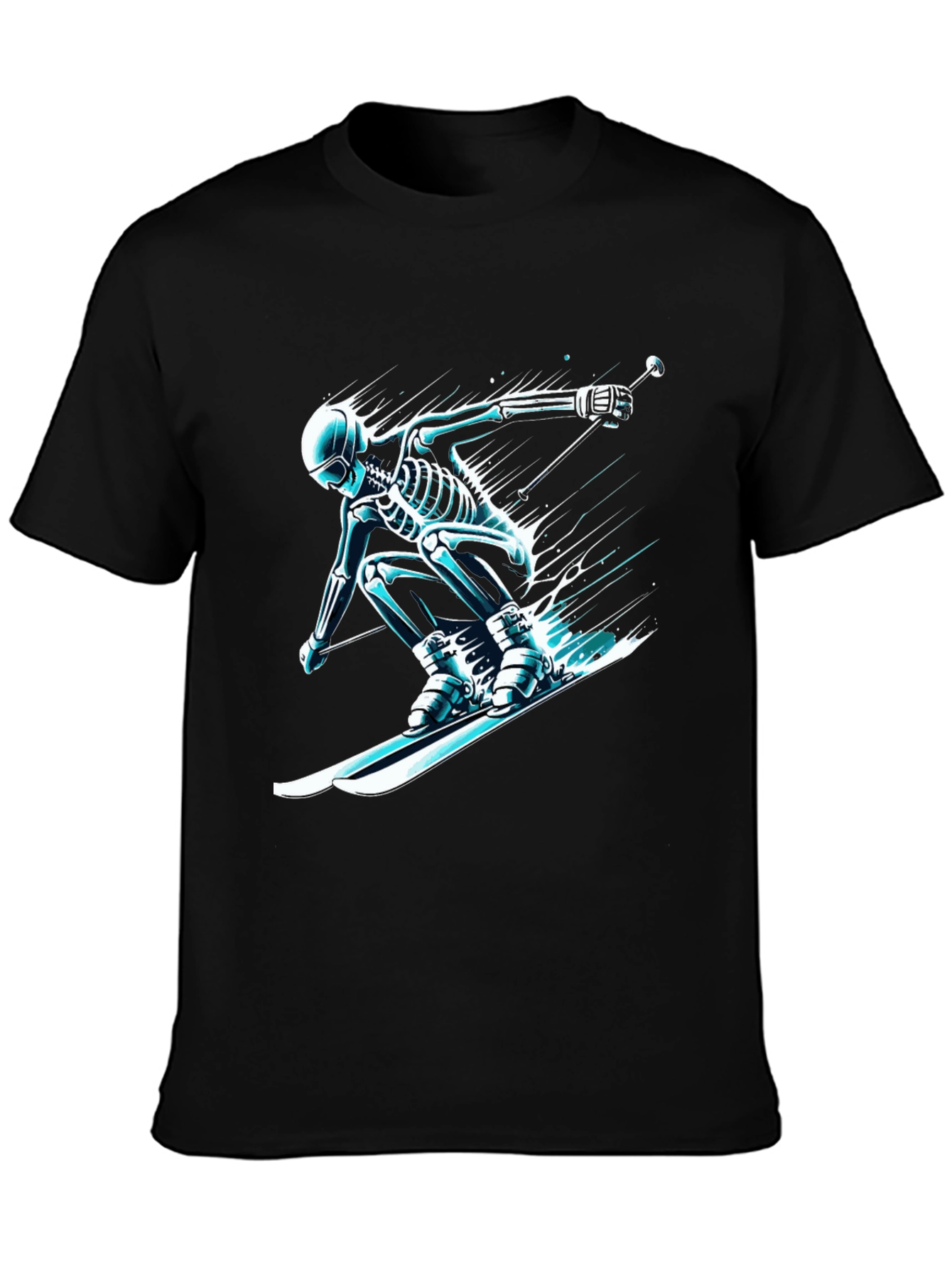 Skeleton Skiing T-Shirt - Black Graphic Tee