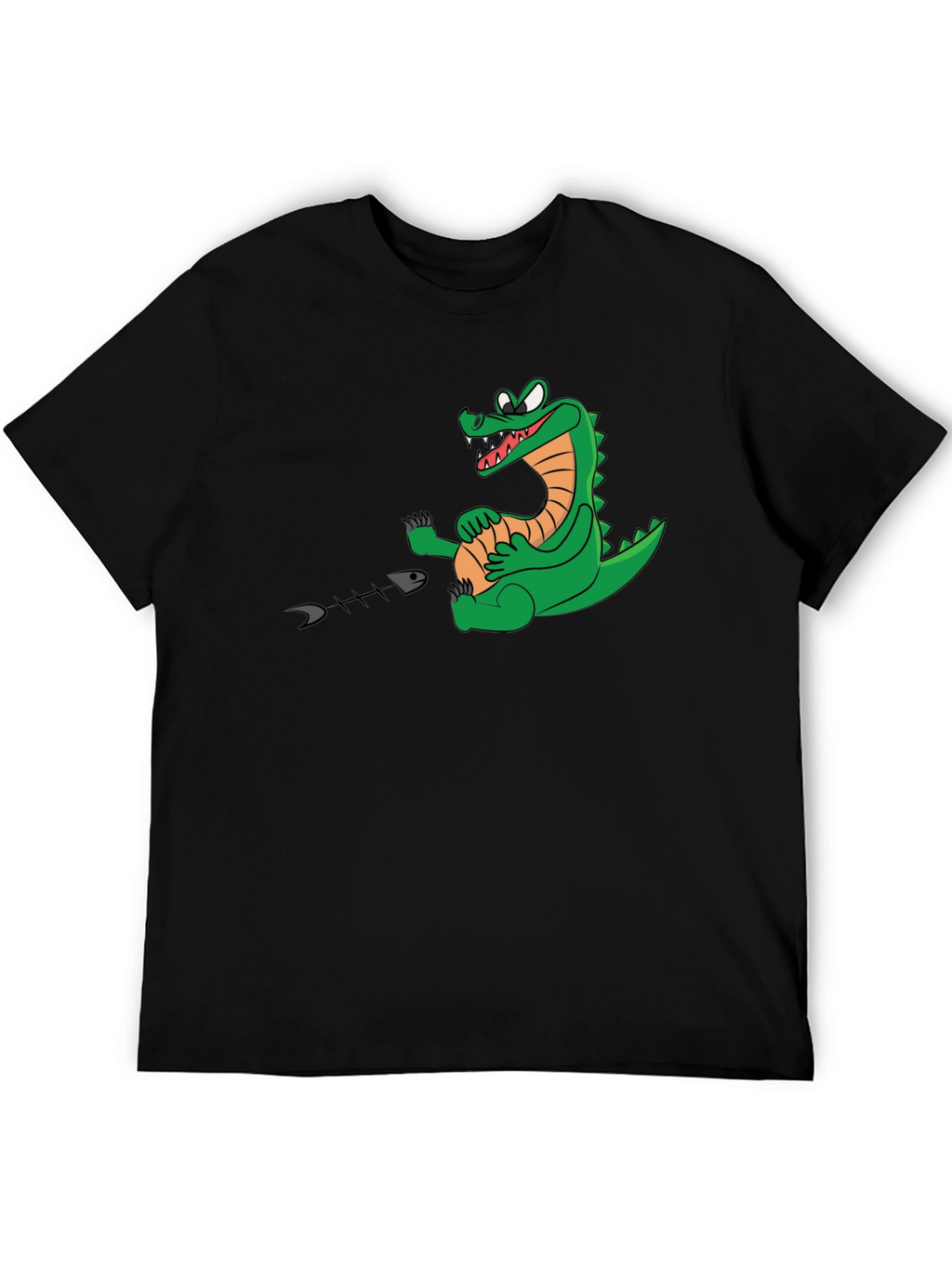 Alligator Eating Fish T-Shirt - Black Cotton Tee