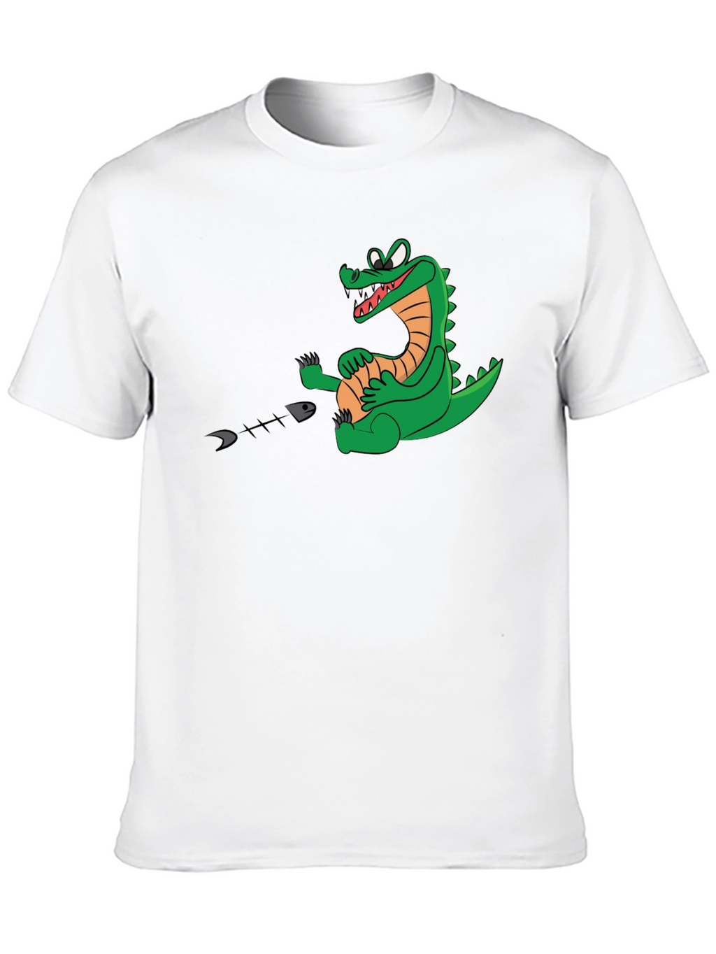 Alligator Eating Fish T-Shirt - Black Cotton Tee