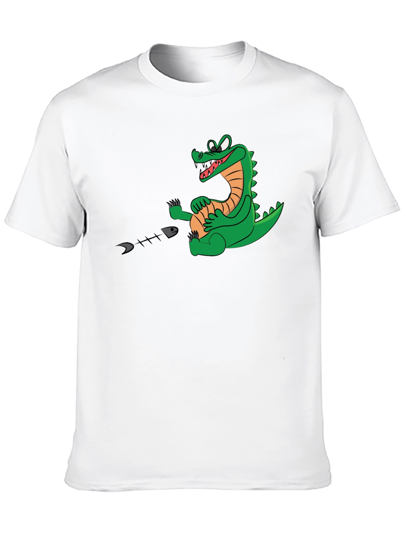 Alligator Eating Fish T-Shirt - Black Cotton Tee