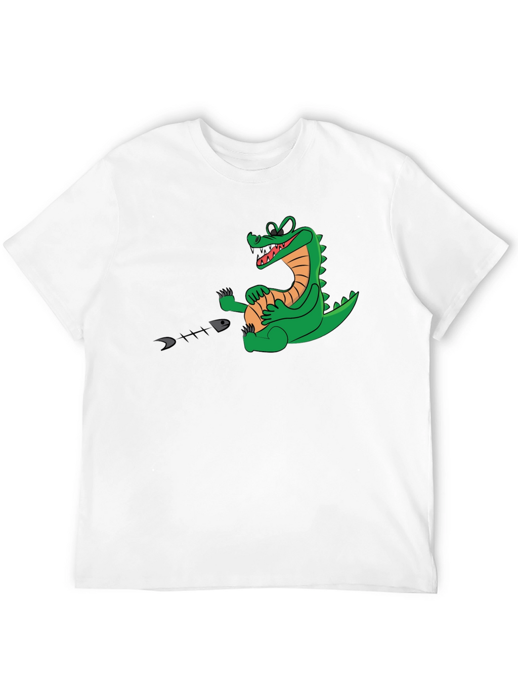 Alligator Eating Fish T-Shirt - Black Cotton Tee