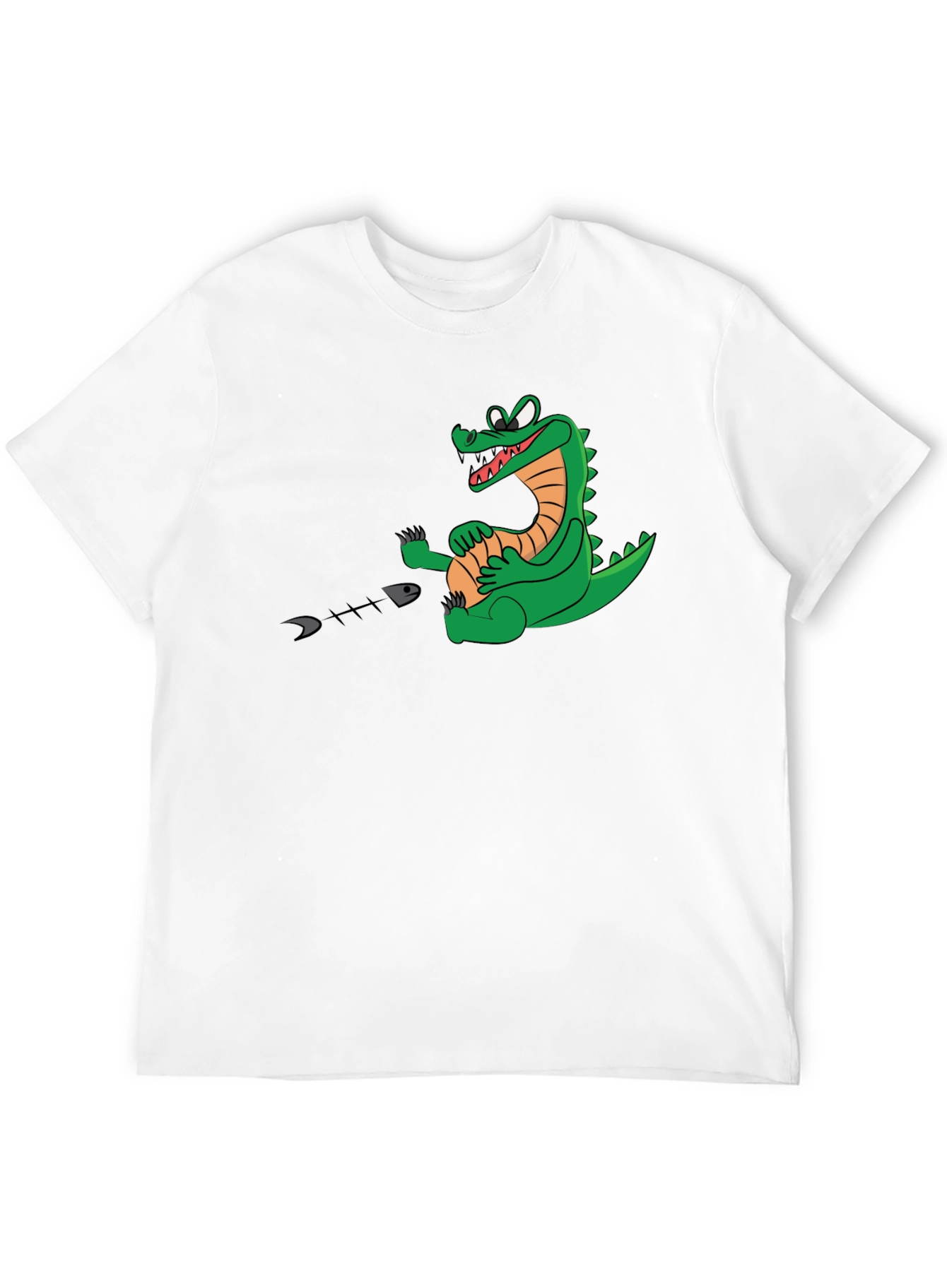 Alligator Eating Fish T-Shirt - Black Cotton Tee
