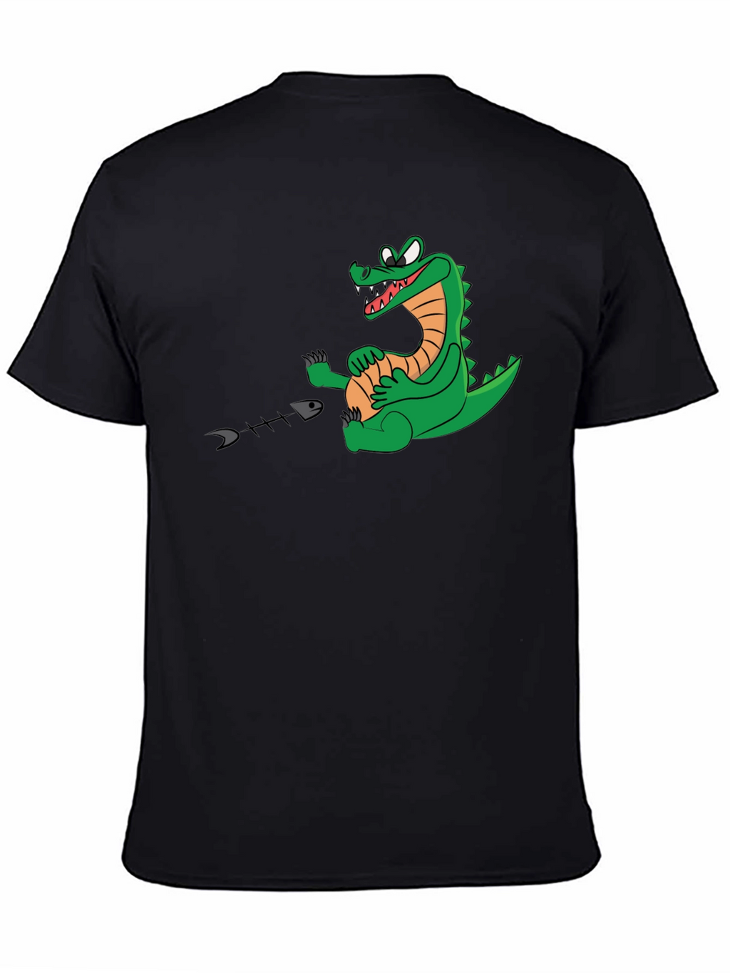 Alligator Eating Fish T-Shirt - Black Cotton Tee