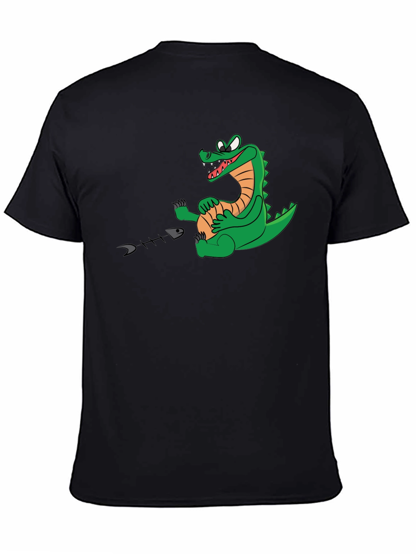 Alligator Eating Fish T-Shirt - Black Cotton Tee