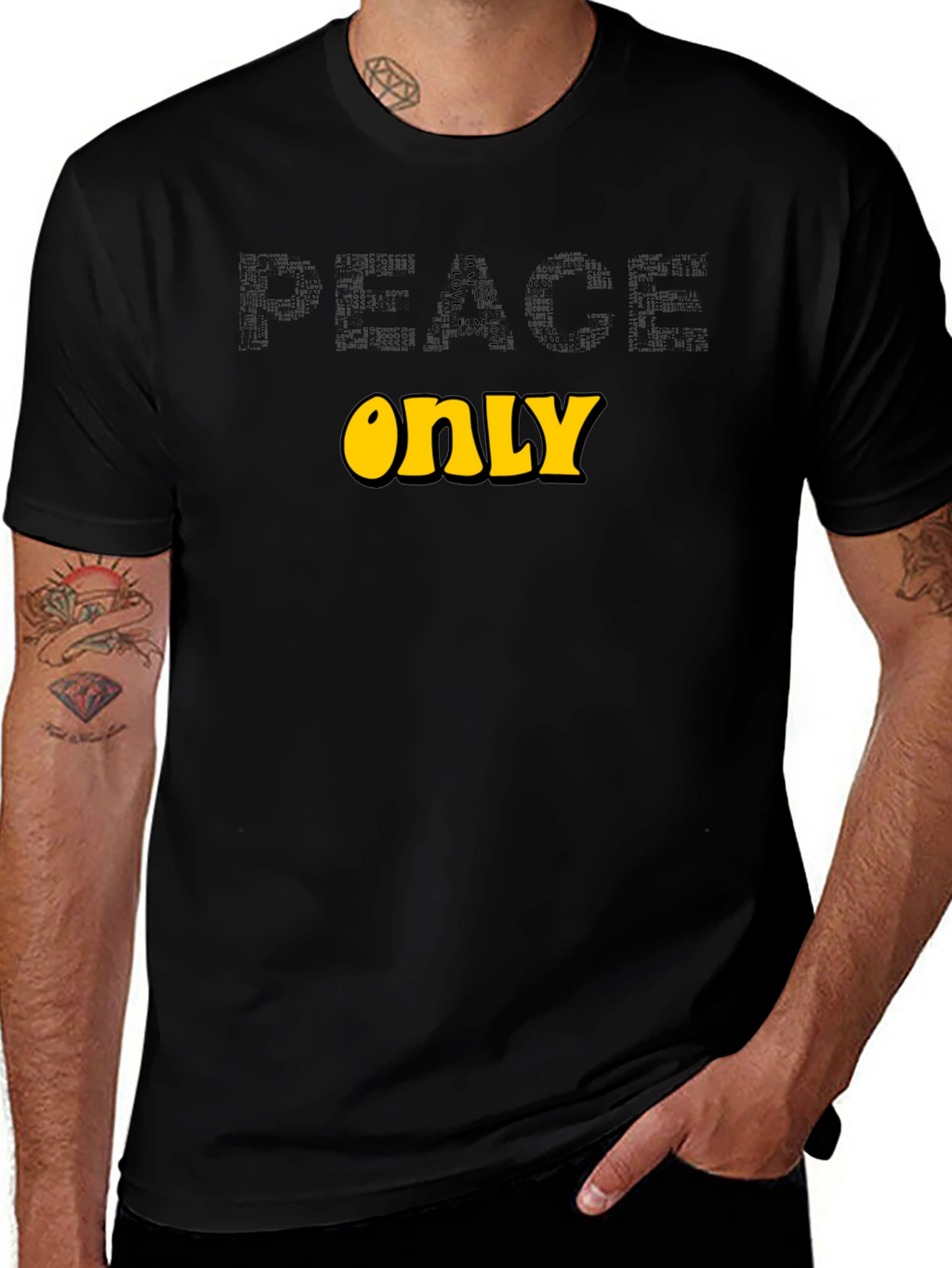 Peace Only Graphic T-Shirt Black Cotton Blend