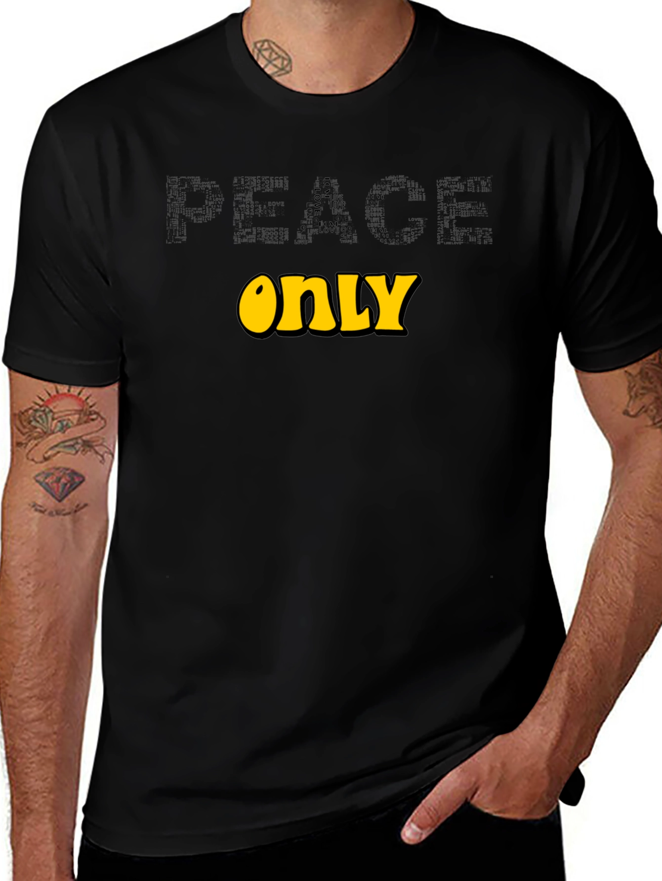 Peace Only Graphic T-Shirt Black Cotton Blend
