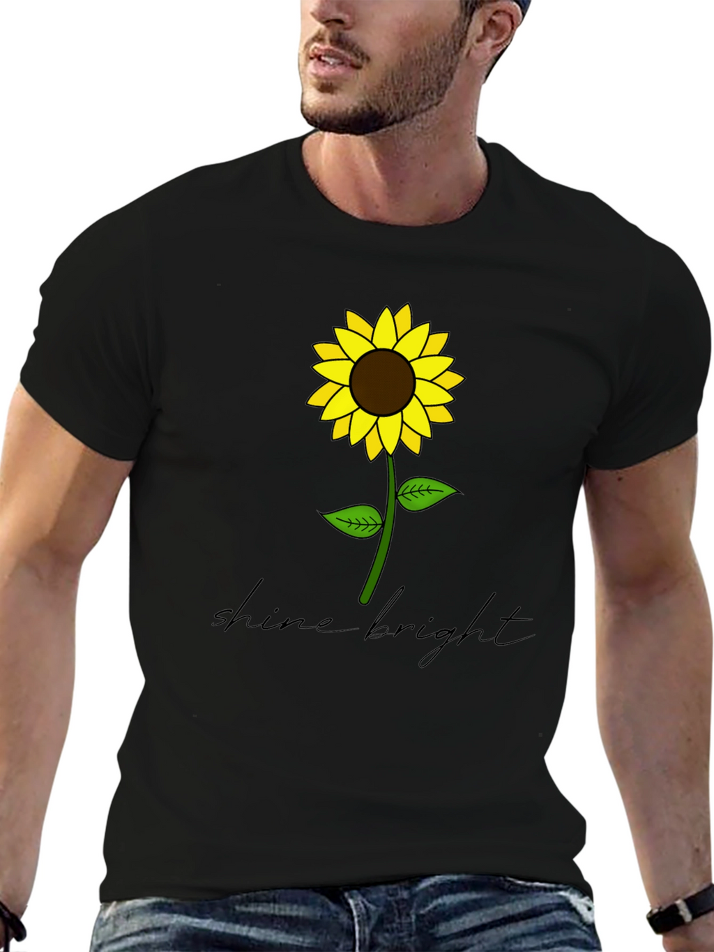 Shine Bright Sunflower Graphic Tee - Black